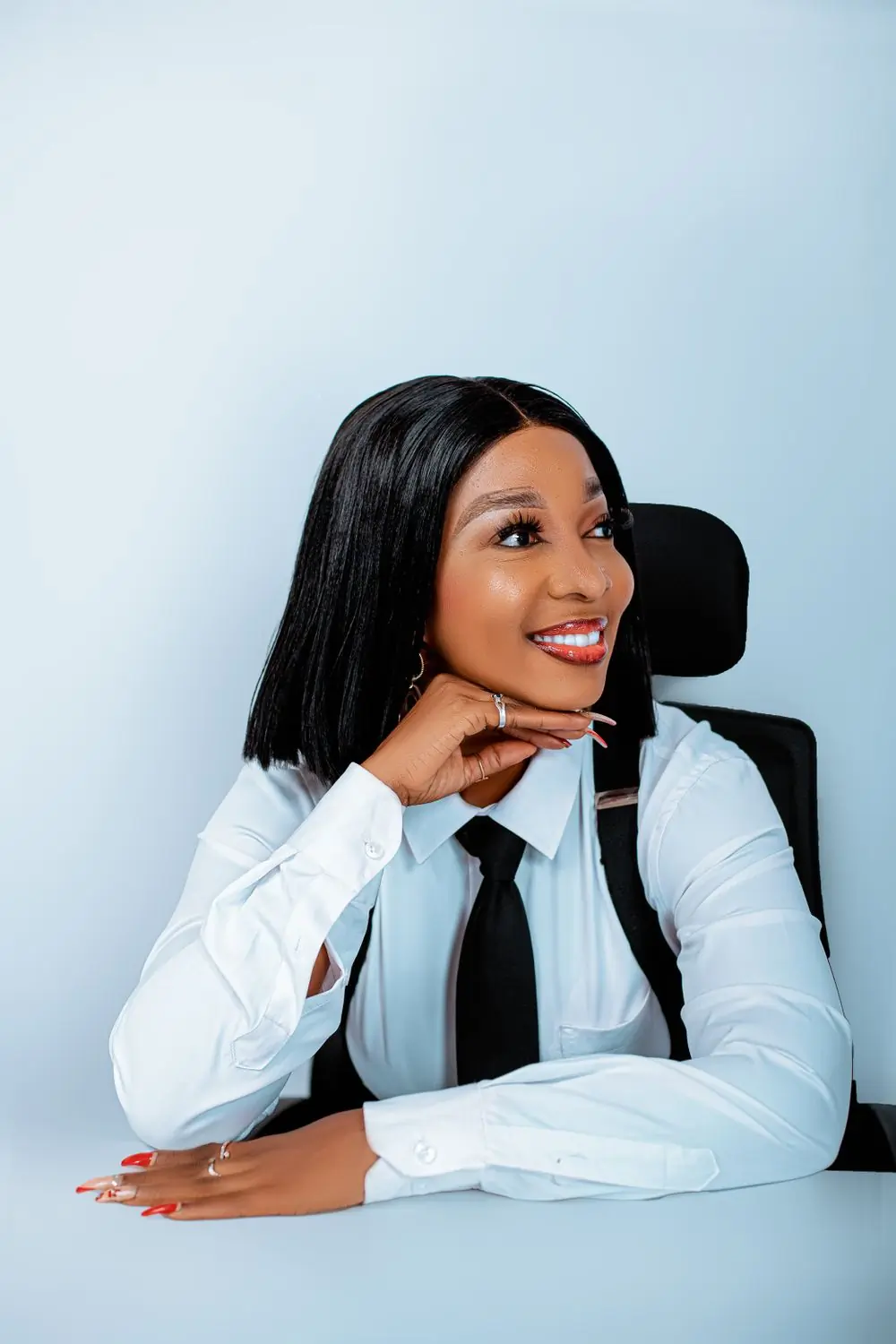 Serwaa Ankomah, the studio's founder, seated with her chin resting on her hand