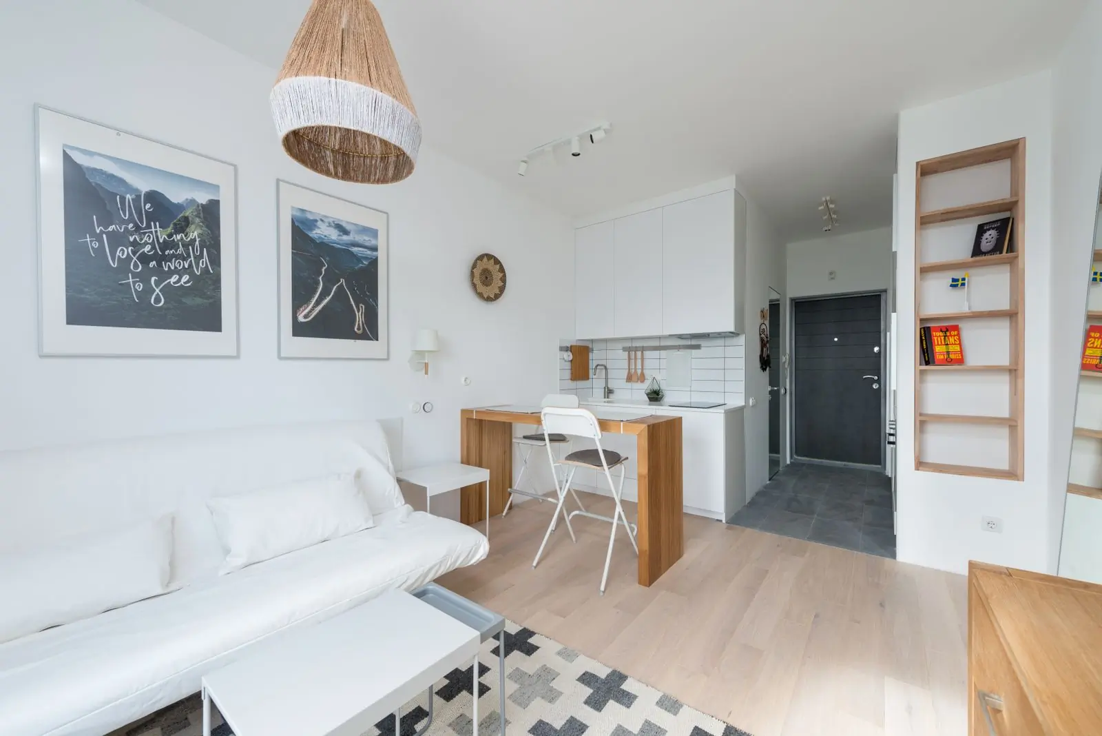 A small bright flat arranged with compact furniture