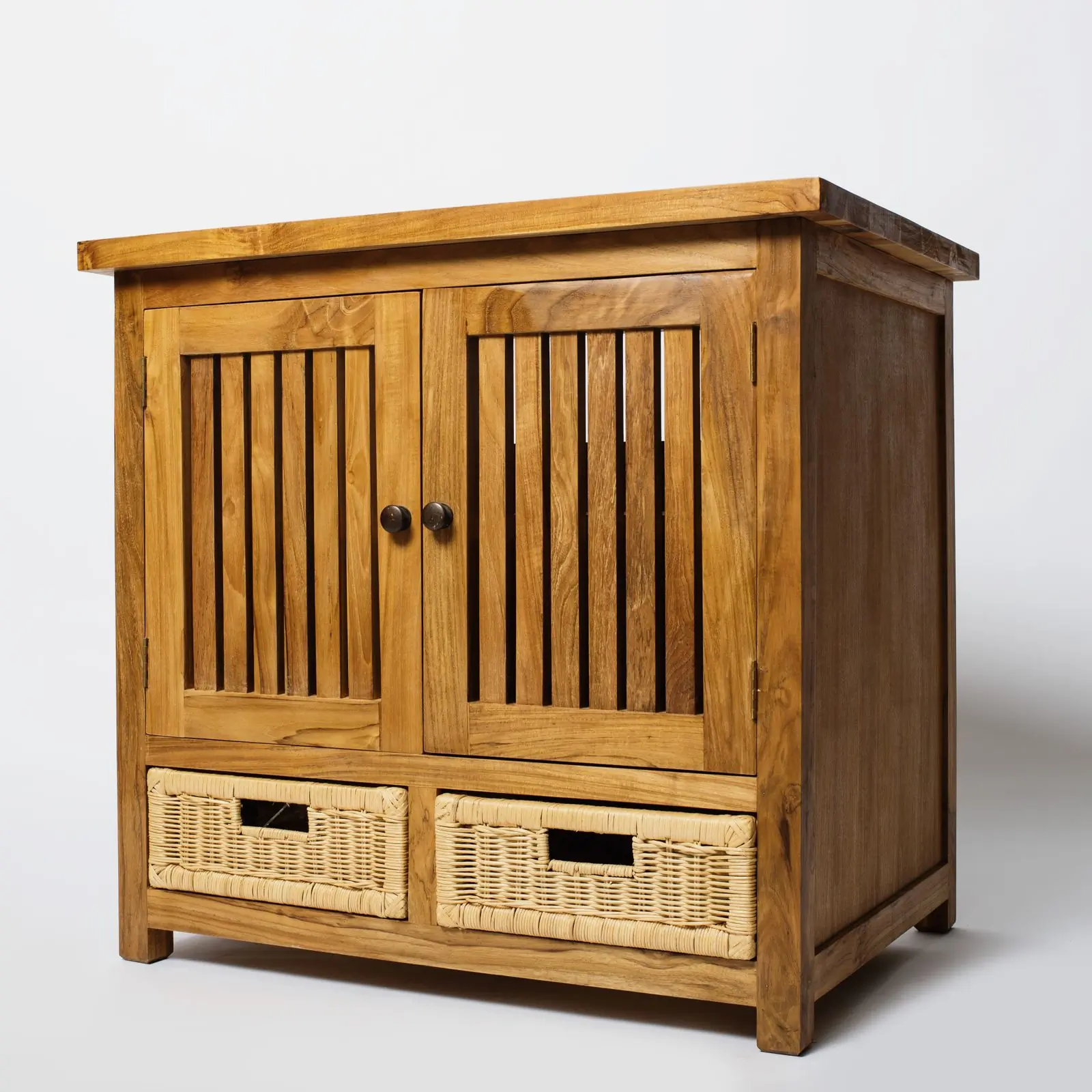 A wooden sideboard with clean lines