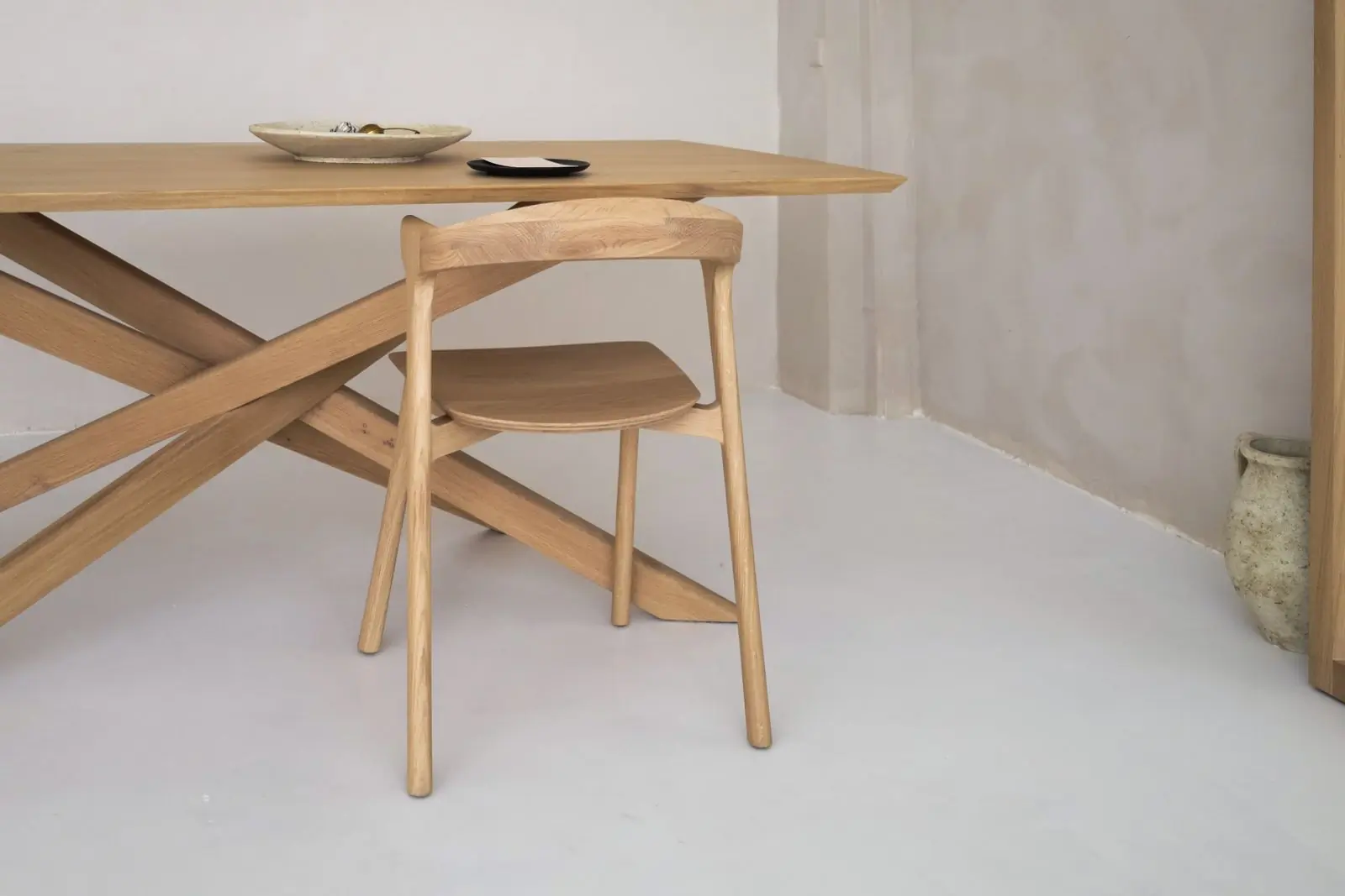 A wooden table photographed against a clean background