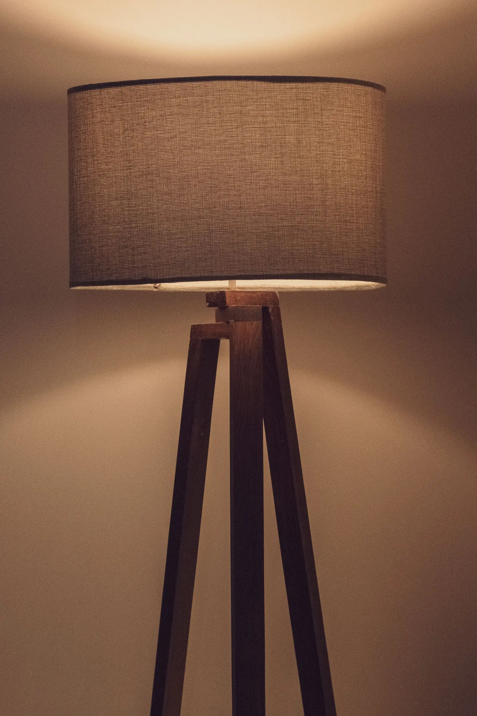 An arched floor lamp standing beside a reading chair