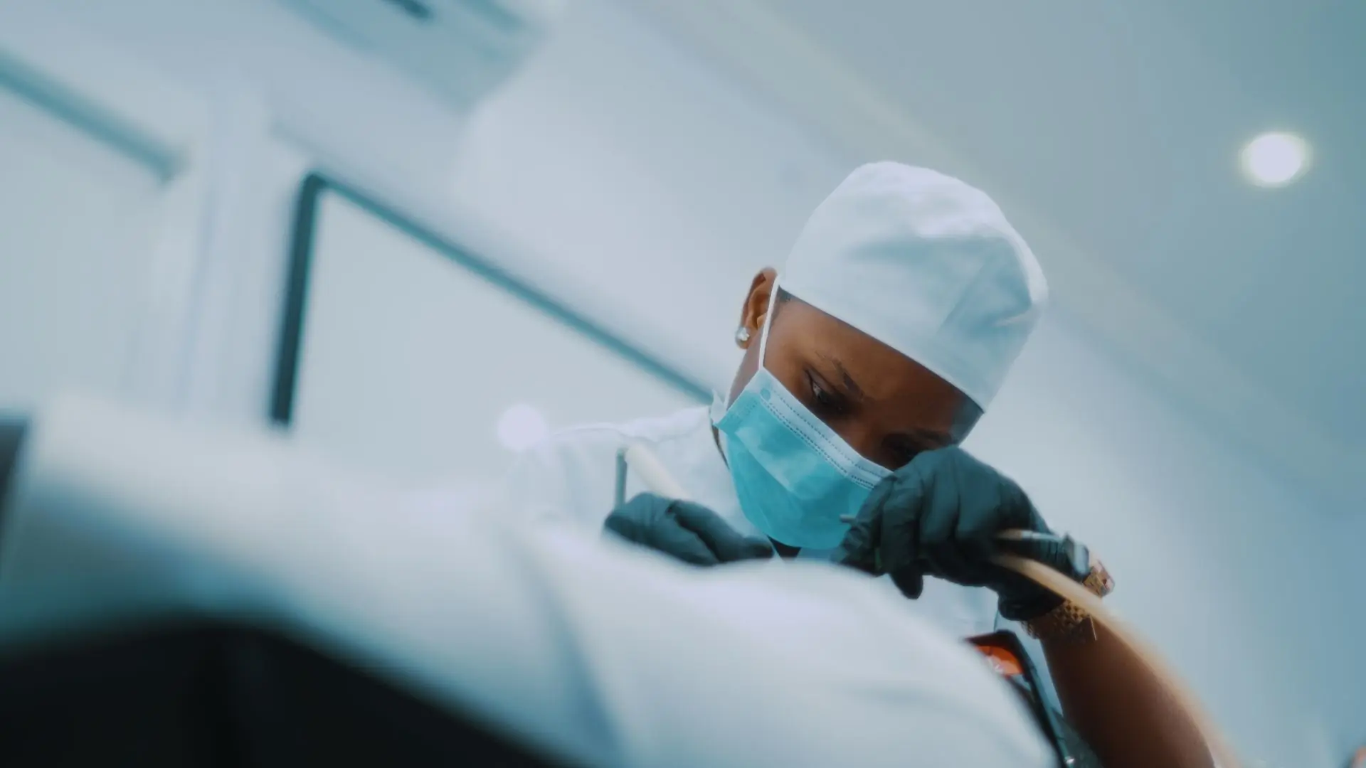 A theatre nurse at work in one of the hospital's operating rooms