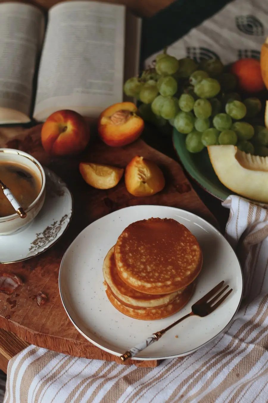 Pancakes and coffee on a kitchen table