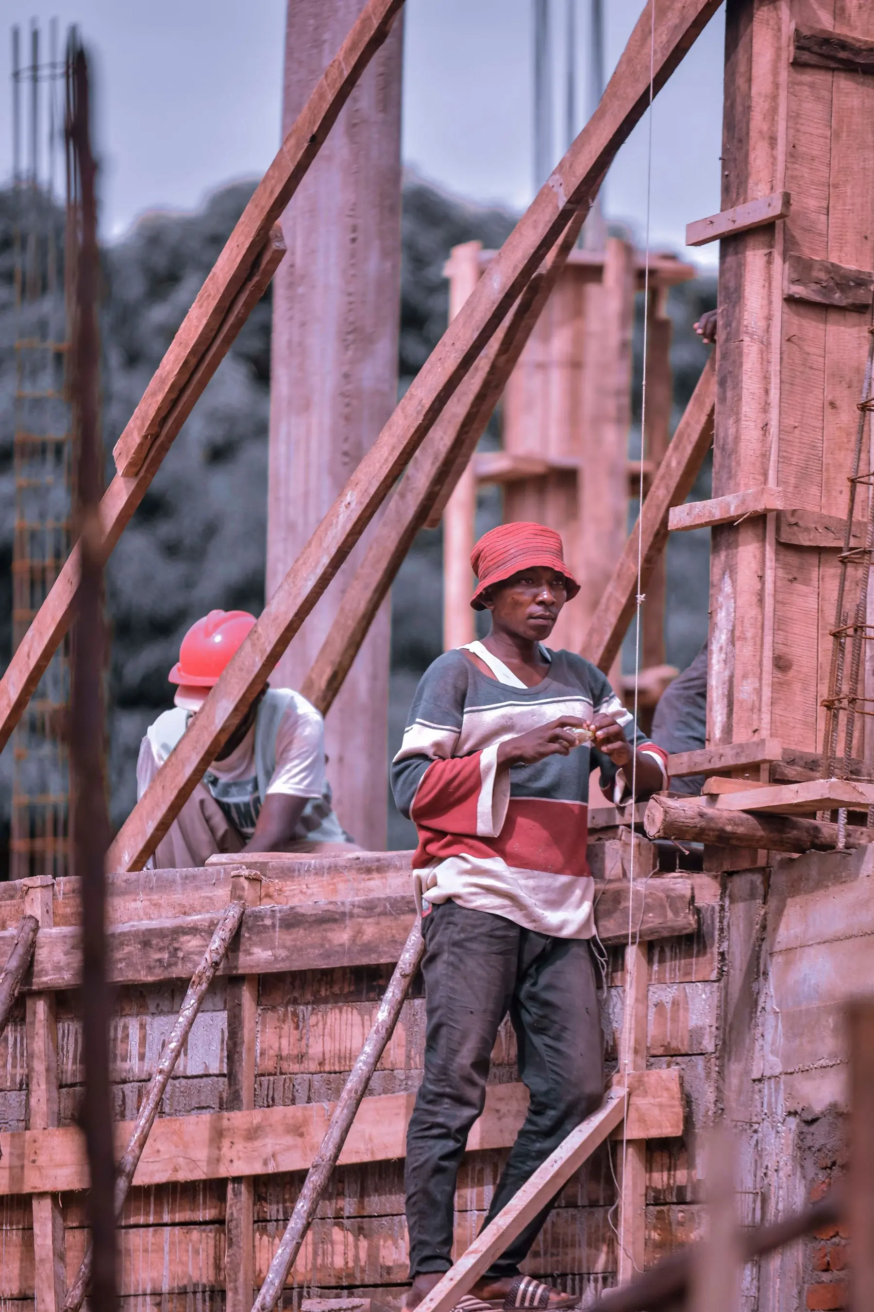 A Beacon crew working the formwork on a site in Accra