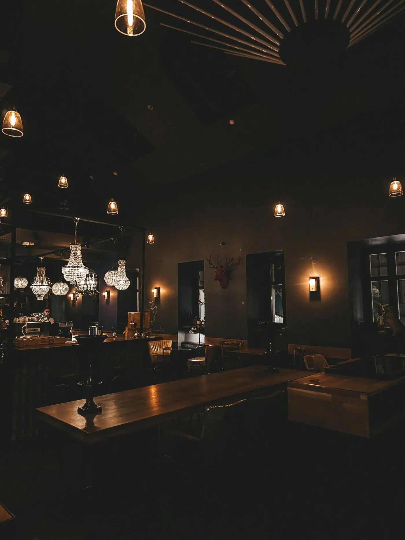 The dining room laid for a private evening