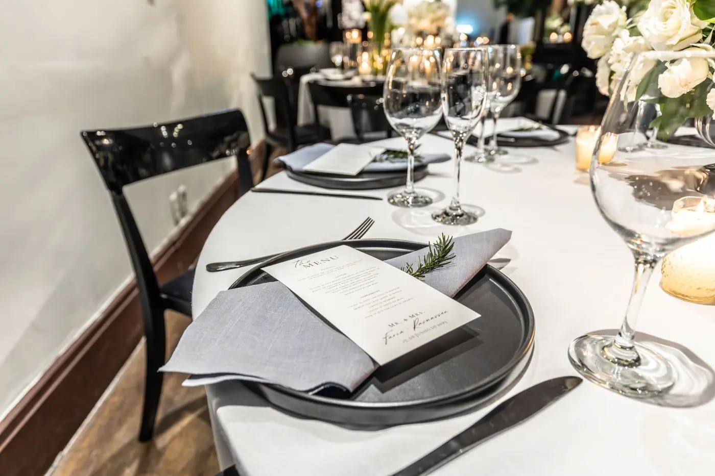 A long table laid for a private dinner at Feast