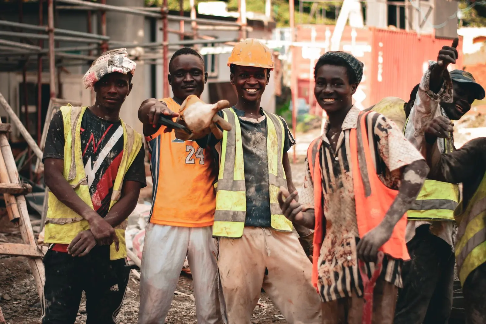 The site crew at the end of a pour, in hard hats and high-visibility vests