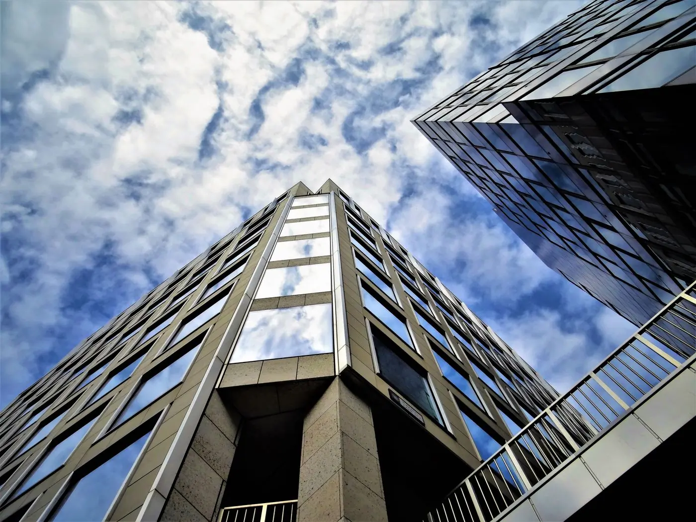 A tower seen from its own base against the sky