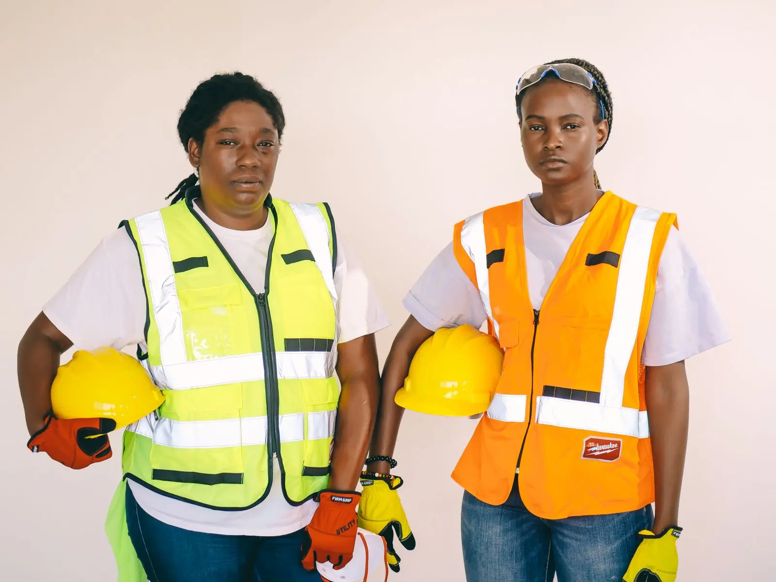 Two members of the crew in hi-vis and hard hats