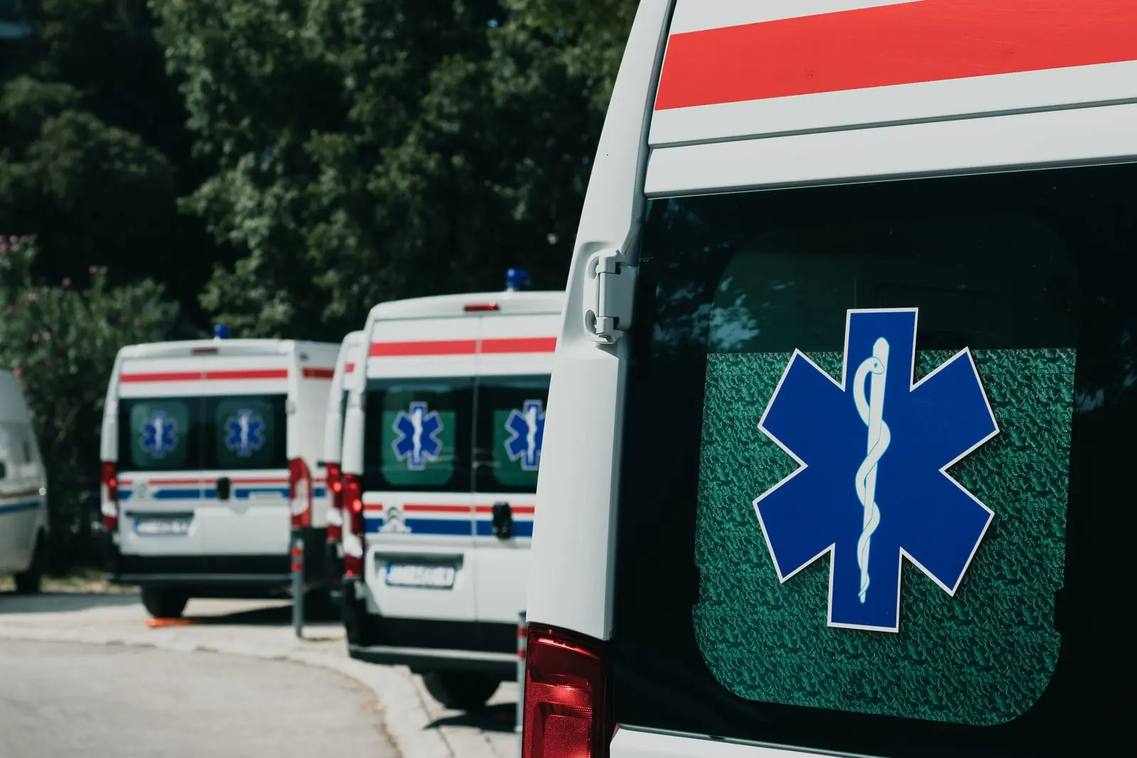 The hospital's ambulances waiting on the forecourt