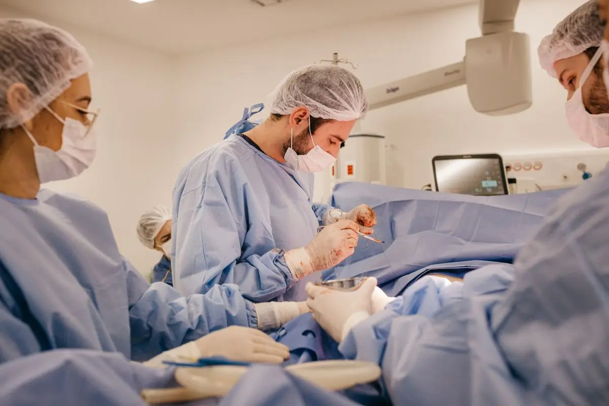 A surgical team at work in one of the hospital's two theatres