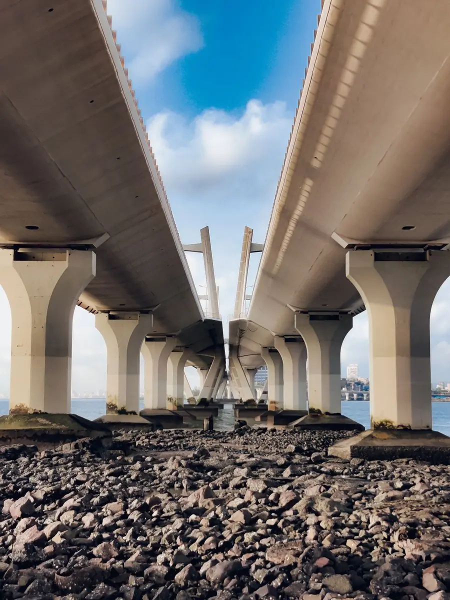Concrete piers carrying a new road interchange