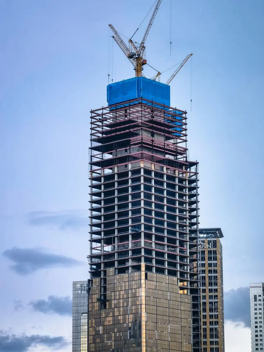 A commercial tower in the last stages of construction