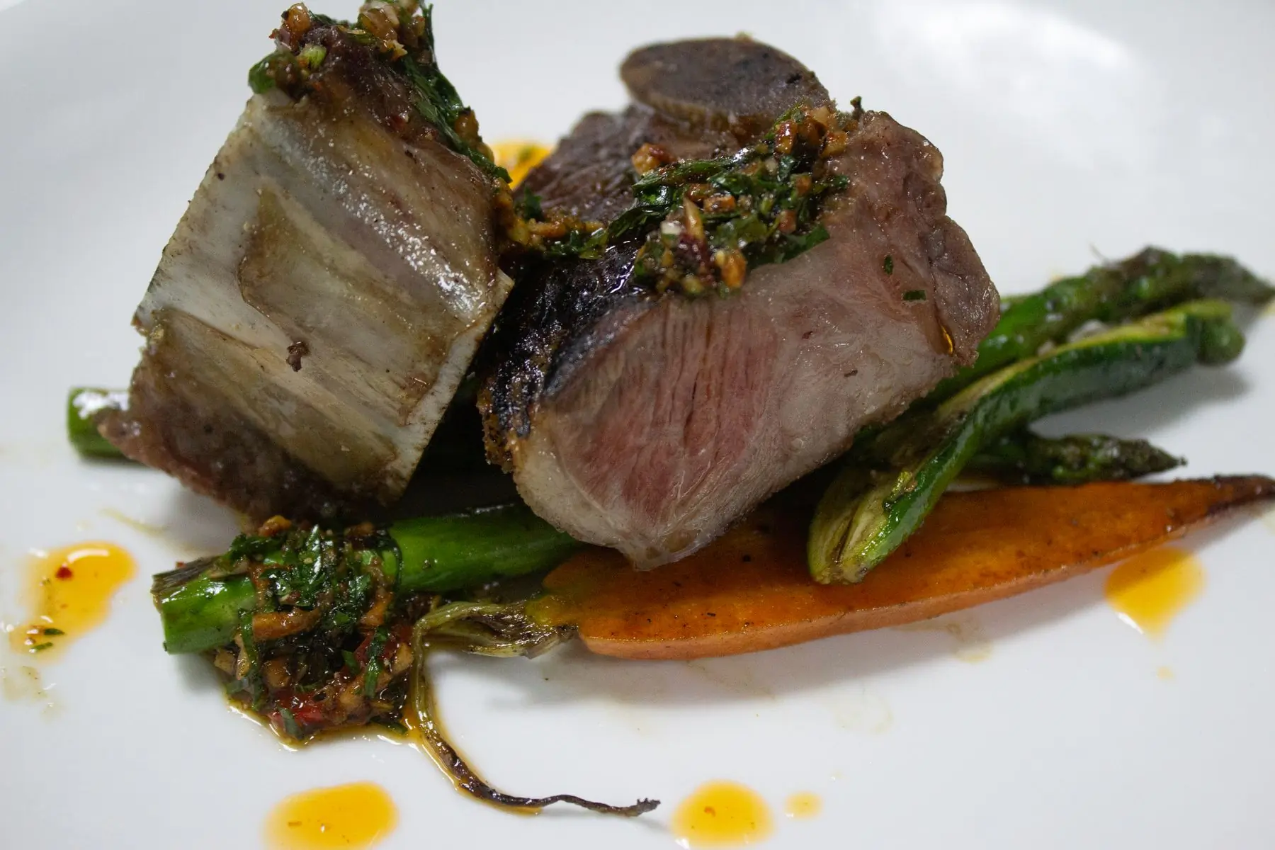 Aged sirloin, charred leek