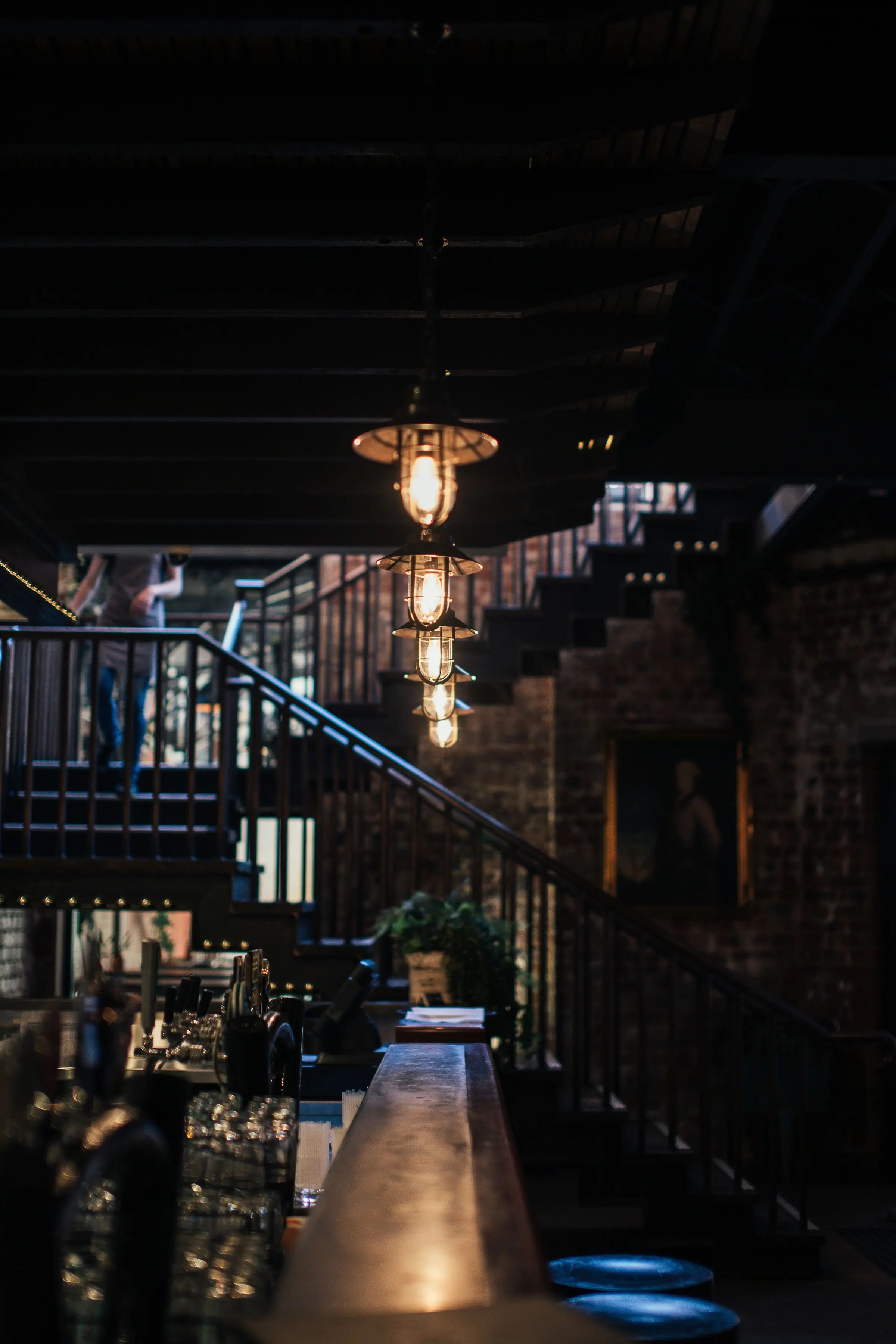 A lantern hanging over the counter in the front room