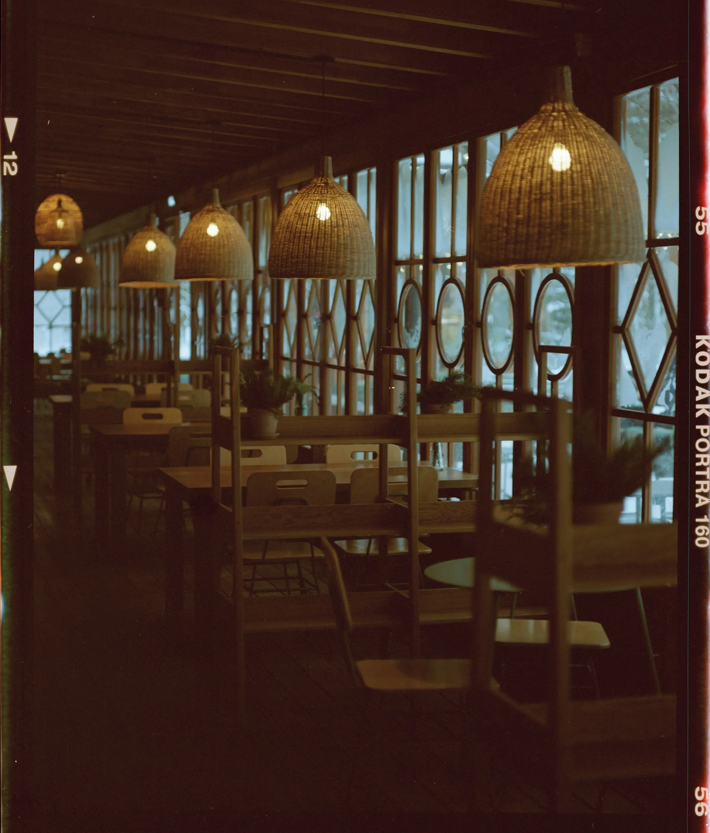 The long table in the back room, laid and waiting for service