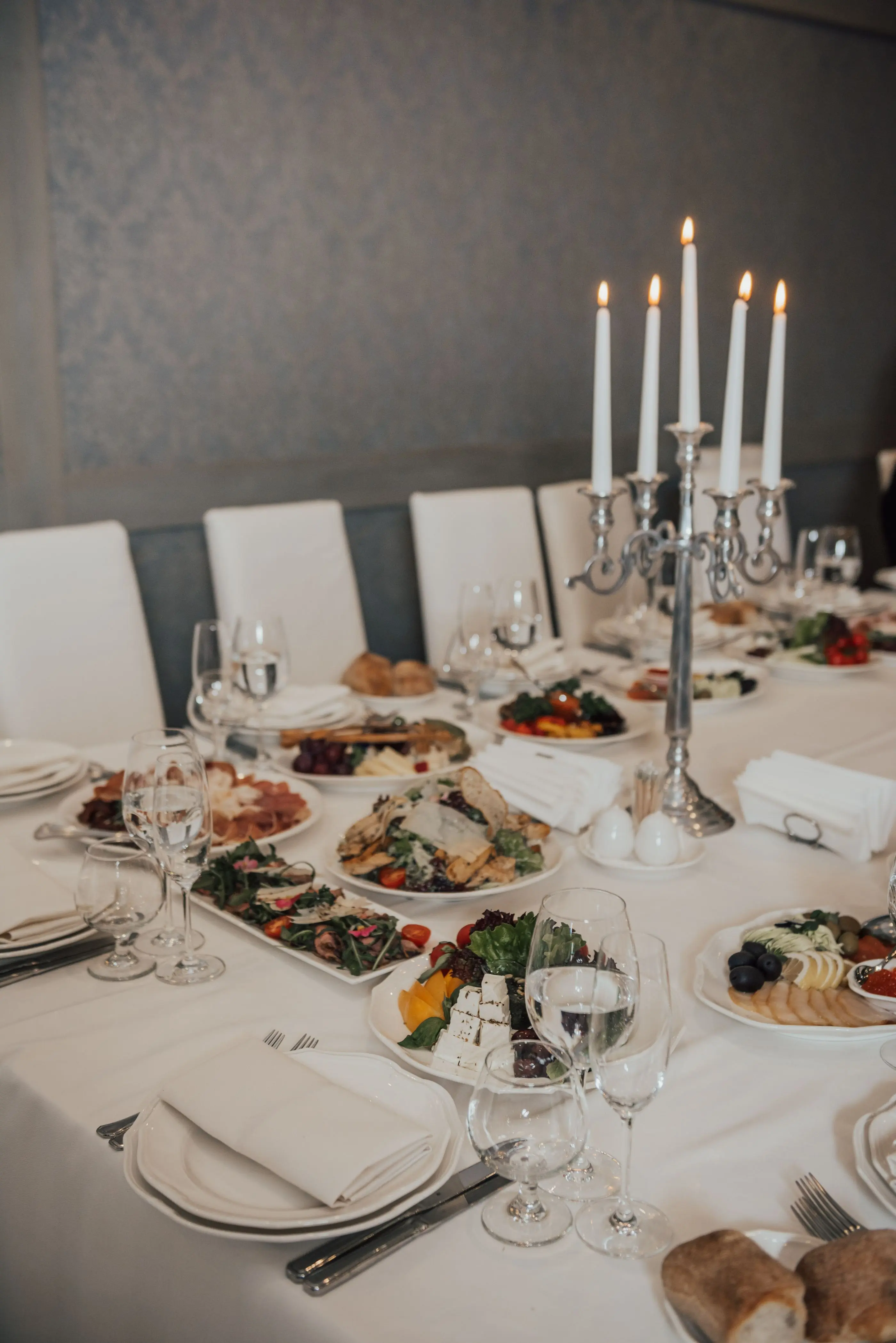 A table laid for the evening in the main room