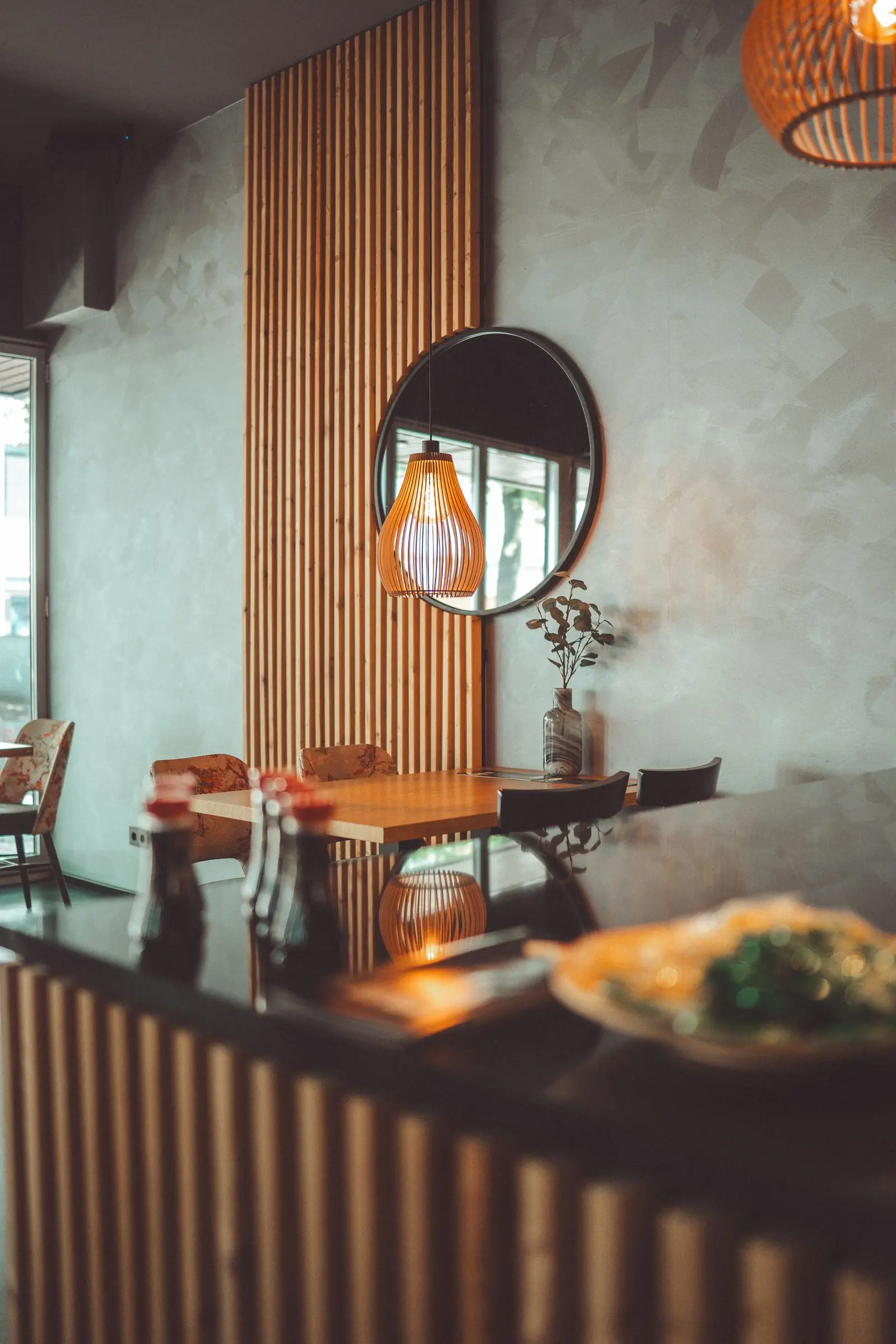 The dining room, looking down the wooden counter