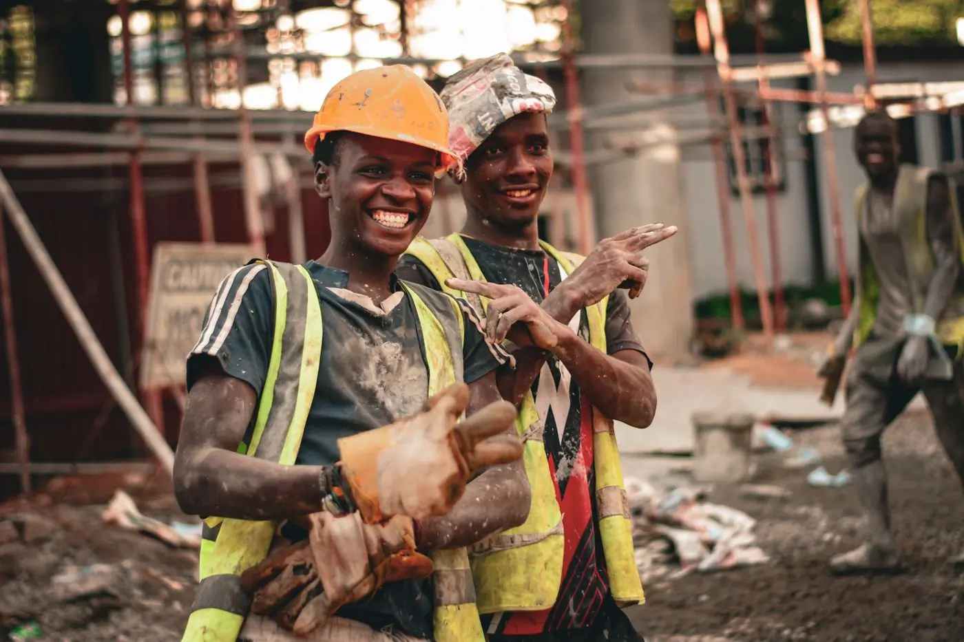 Two of the site team on a scaffold at the East Legon job
