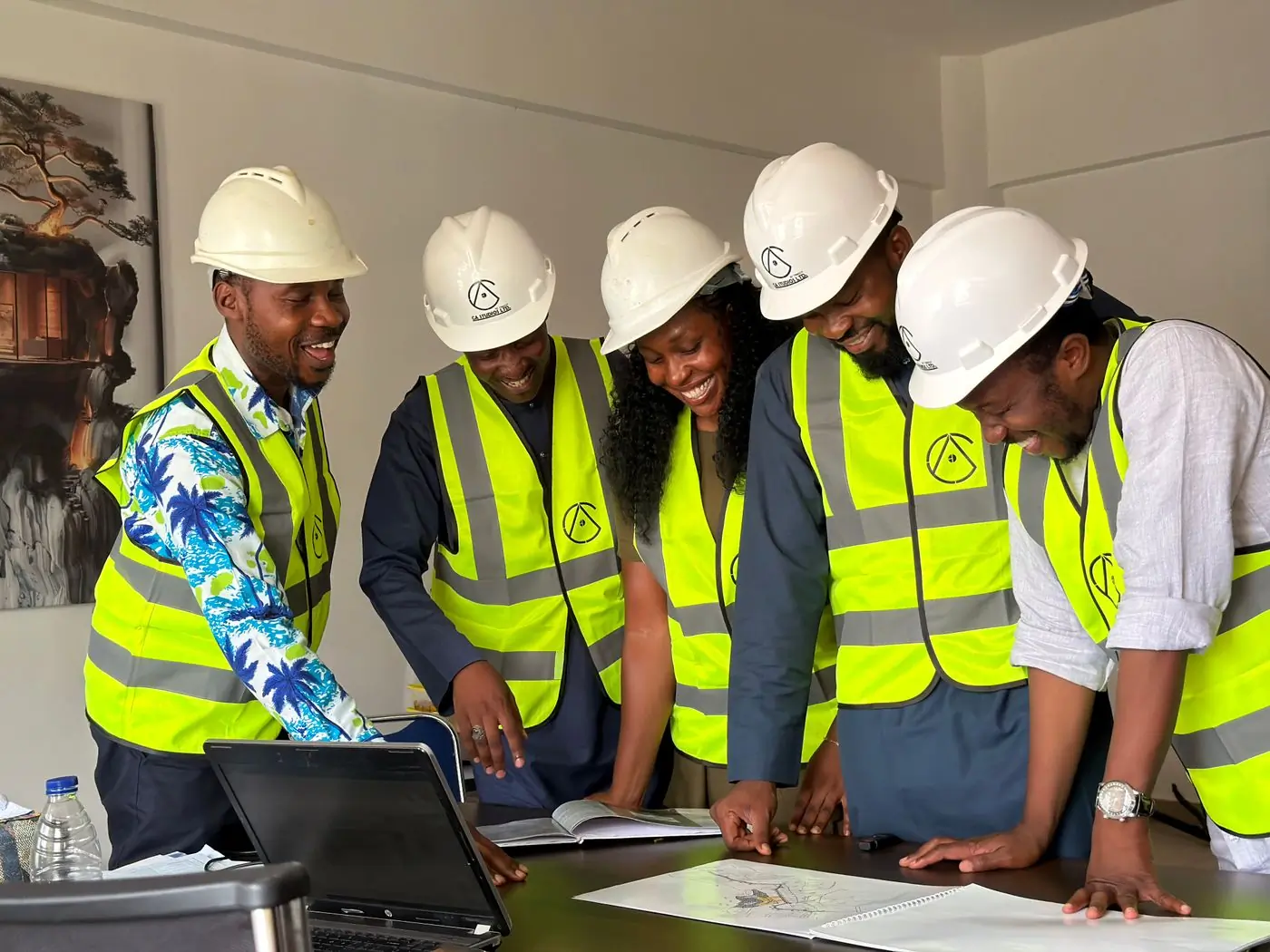The engineering team going through drawings before a pour