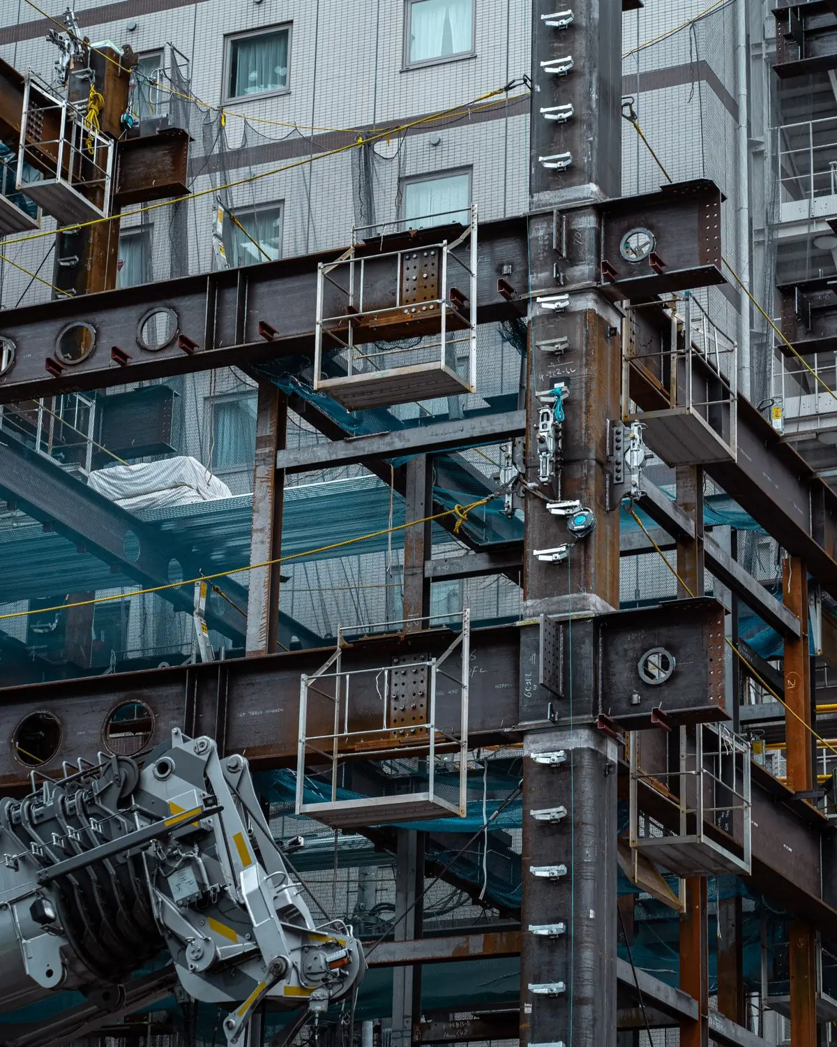 Steel beams bolted together on a frame