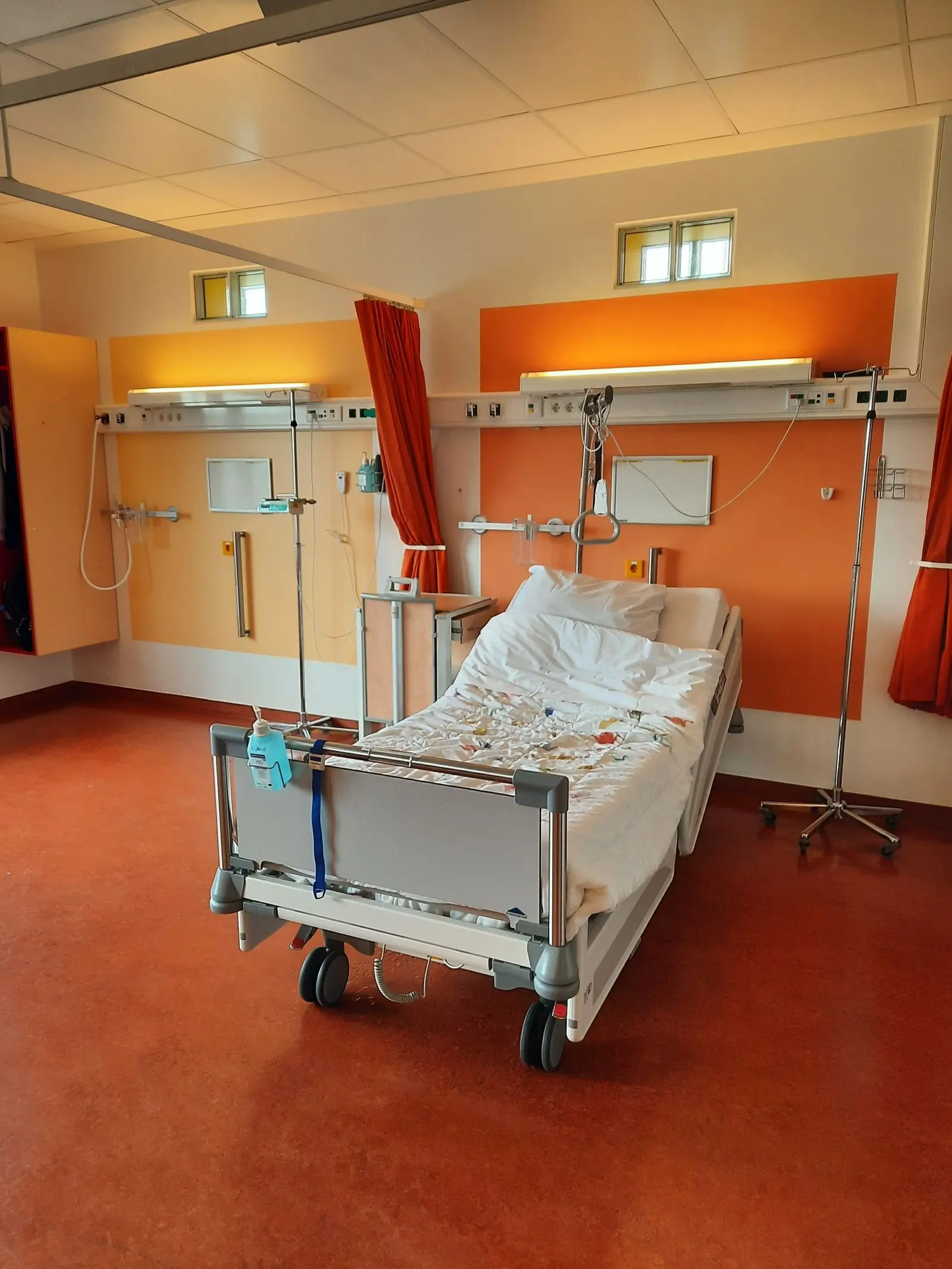 A children's ward at Sprout, painted in warm colours rather than clinical white