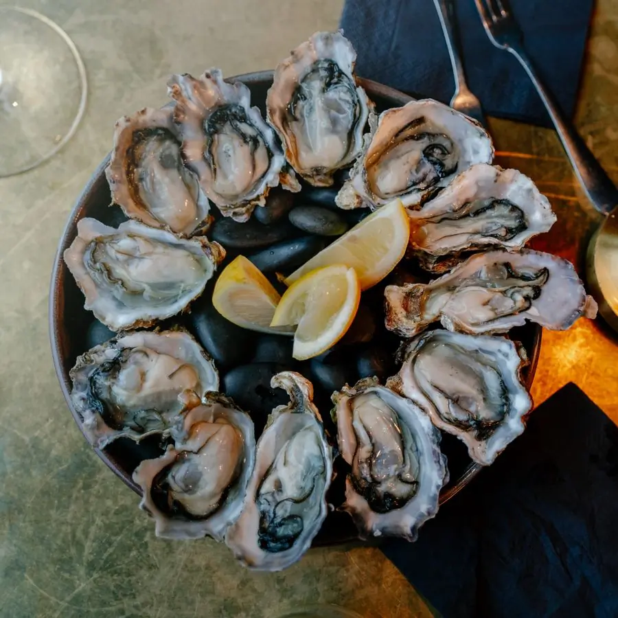 Oysters on the half shell with lemon