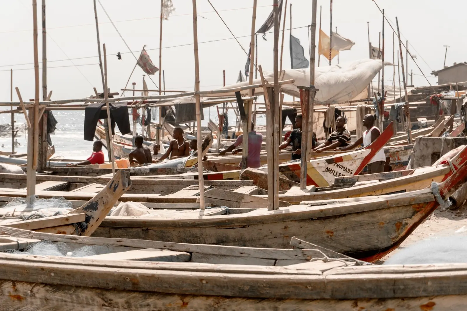 Fishing boats drawn up on the shore