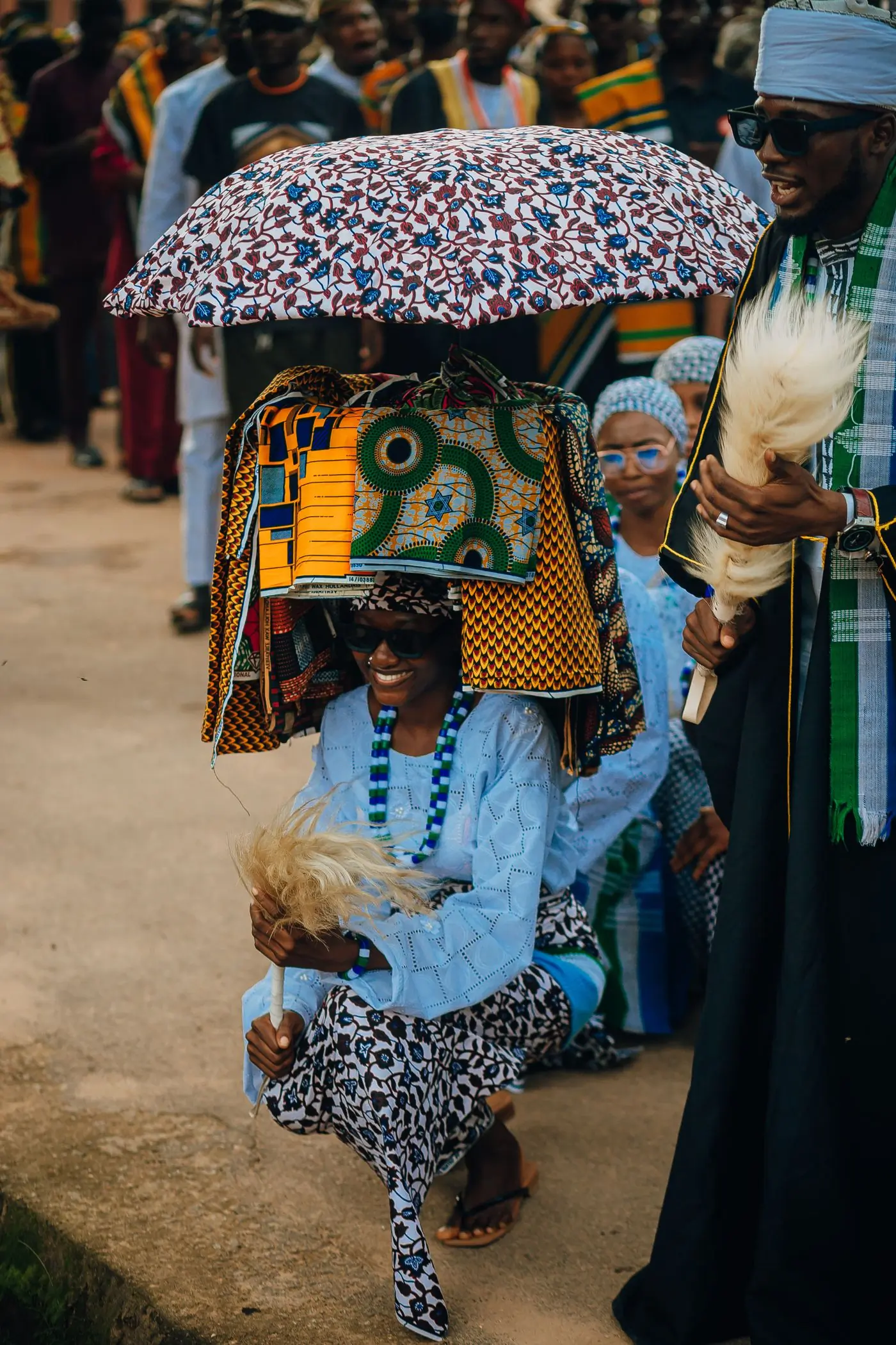 Gifts carried in on the head at a traditional West African family ceremony