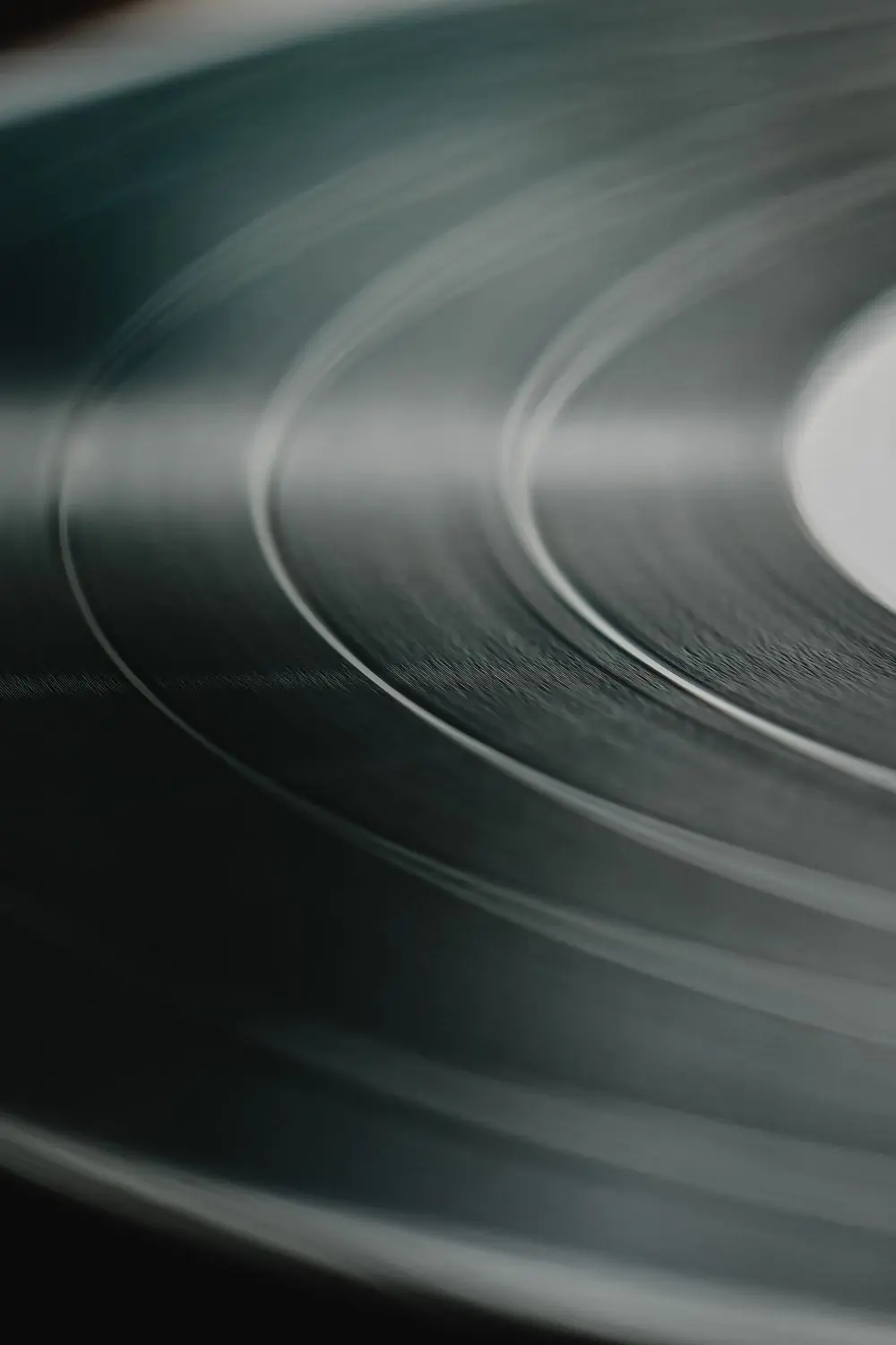 The grooves of a vinyl record in raking light, the sleeve of First Light