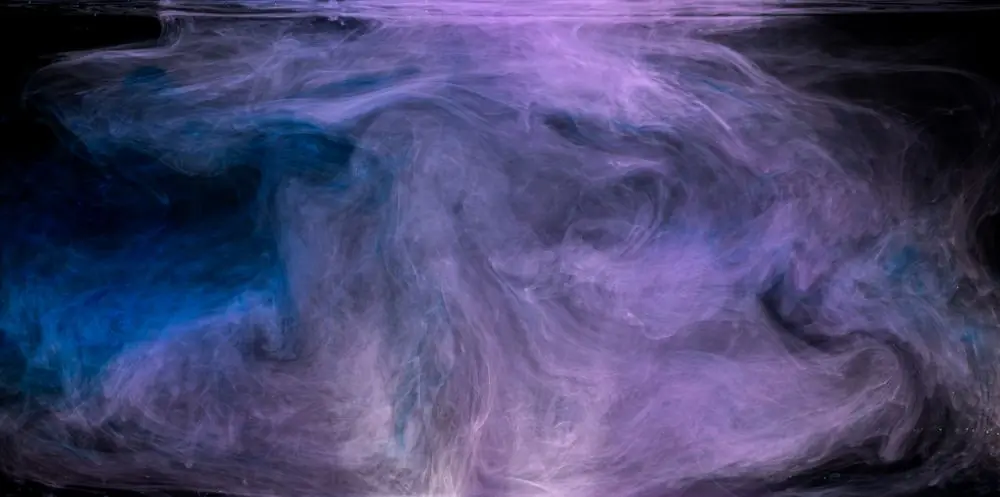 Violet and blue smoke swirling on black, the sleeve of Kwahu Girl